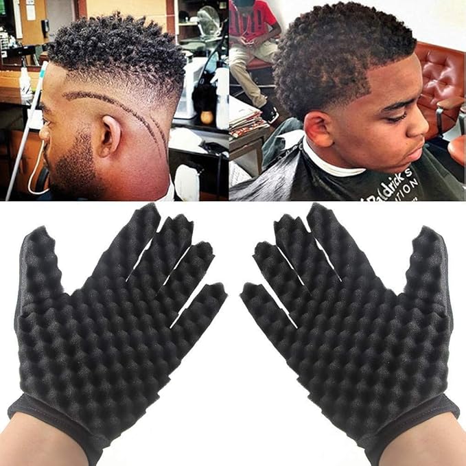 Airlxf Magic Curly Sponge Gloves - Curl Hair Wave Tutorial for Barbers, Twist Brush Styling Tool and Hair Brush