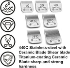 Docal Detachable Clipper Ceramic Blades 10#/30#/40#/3FC/4FC/5FC/7FC Silver, Dog Grooming Clipper Replacement Blades Compatible with KM Series Clippers, Most A5, Cut Length 0.25mm to 13mm, 7 Packs