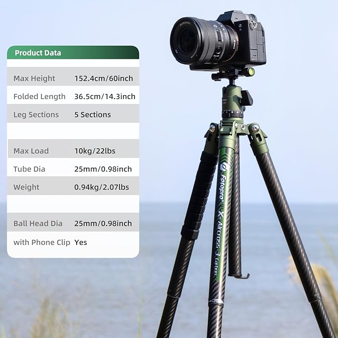 Fotopro Carbon Fiber Tripod 60 Inch 360 Degree Ball Head Quick Release Plate - Image 5