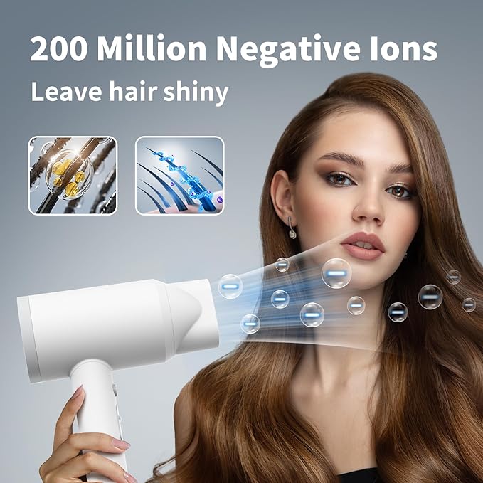 Hair Dryer with Diffuser for Curly Hair, 1800W Ionic Blow Dryer for Women & Men, Fast-Drying, Lightweight, Low Noise, Hair Care Styling Tool for Home, Travel
