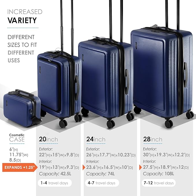 Hard Shell Luggage Sets with Spinner Wheels 4 Piece, Expandable Large Suitcases - Image 4