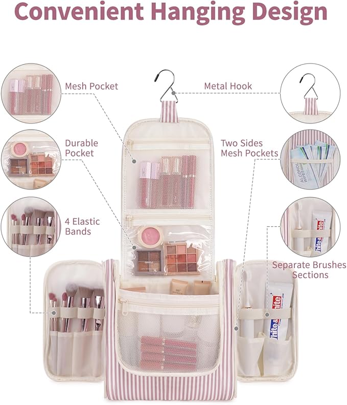 Narwey Striped Hanging Travel Toiletry Bag - Image 2