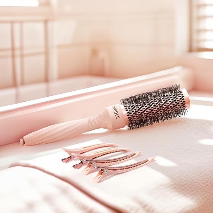 AIMIKE Round Brush for Blow Out, Rose Luxe Small Round Hair Brush w/Nano Thermal Ceramic Tech, for Blow Drying & Styling Volumizing Short Hair, with 4 Clips (Barrel 1.3", Bristle 2.1")