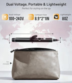 1 Inch Mini Travel Curling Iron, 100-240V Travel Dual Voltage Curling Iron for Short Hair with 5 Heat Settings, Small Curling Wand with Temperature Memories and Lock, Silver