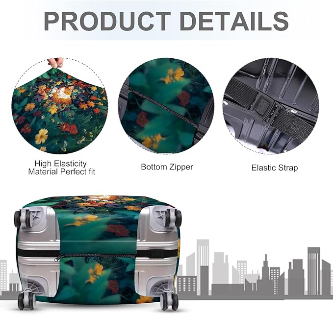 ANNA QUEEN Dreamy Cat Luggage Cover, Cat Sleeping in a Flower Field Design - Image 4