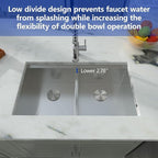 Dcolora 33 In. Double Bowl Kitchen Sink Undermount Sink Workstation Stainless - Image 5