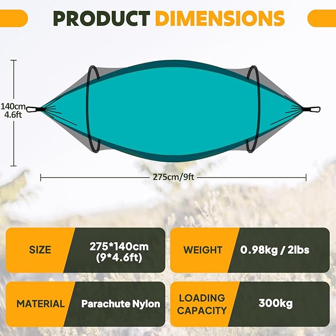 Chihee Ultra-Light Travel Camping Hammock Pop-up Net Hammock 660lbs Load - Image 3