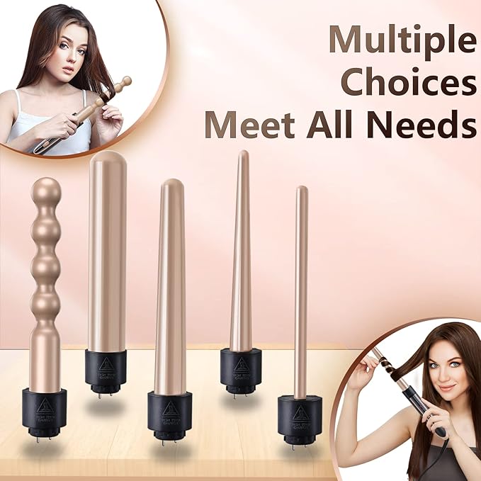 Curling Wand 5 in 1 Hair Curlers Iron Set with 5 Interchangeable Ceramic Tourmaline Barrel for Long Short Hair Styles Curling Irons Set Fast Heating Hair Cripmer for Women Gift