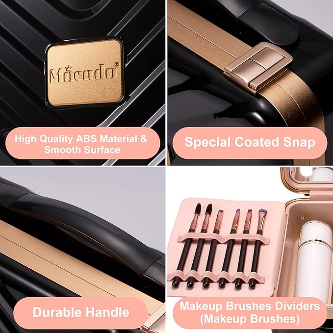 Mocado Travel Makeup Case with Lighted Mirror, Makeup Box with 8 Makeup Brushes - Image 5