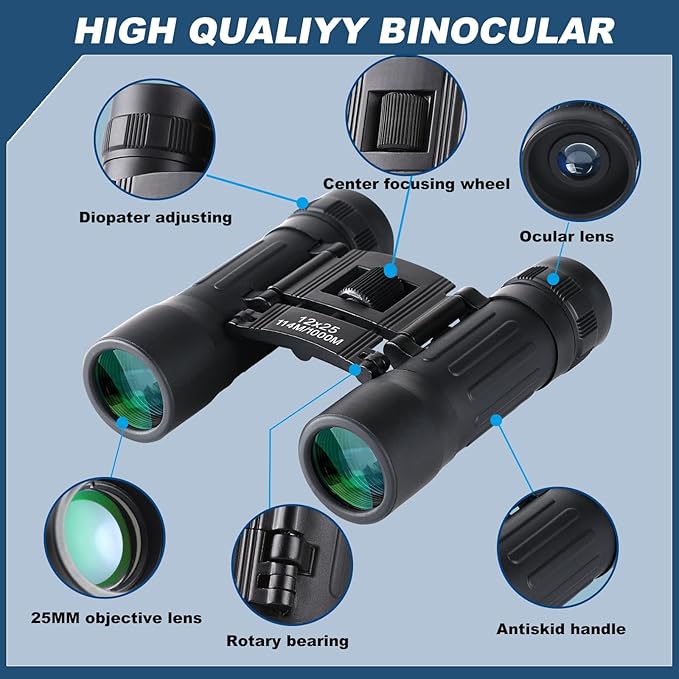 12x25 Compact Binoculars, High Powered Easy Focus Binoculars, Portable Large - Image 5