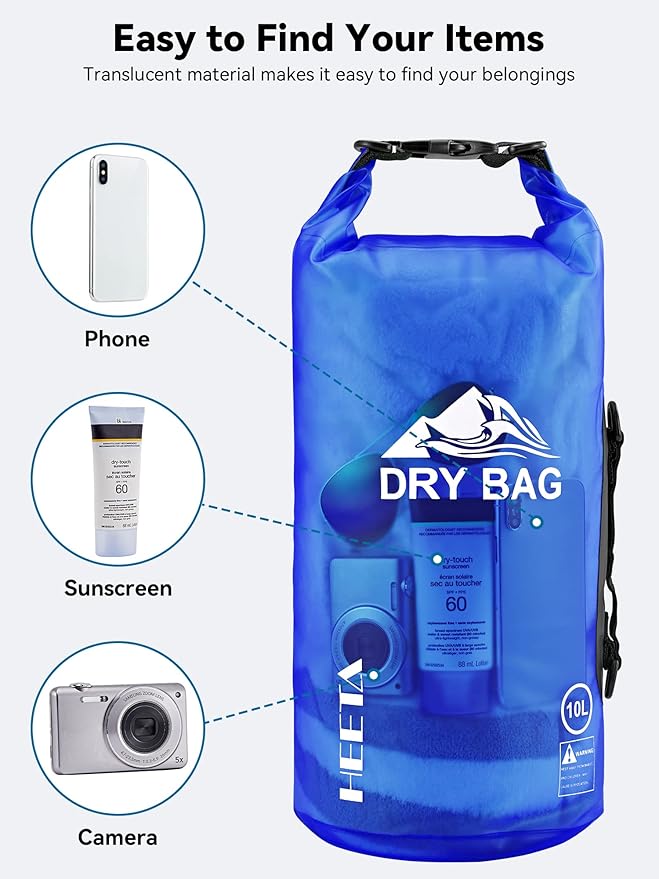 HEETA Dry Bag Waterproof for Women Men, 5L/10L/20L/30L/40L Roll Top Lightweight - Image 7