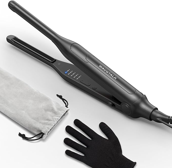Wavytalk Pencil Flat Iron, 3/10" Small Iron for Short Hair, Pixie Cut and Bangs, Tiny Beard Straightener with Dual Voltage & Adjustable Temp, Mini Hair Edges Heating Up in 15s