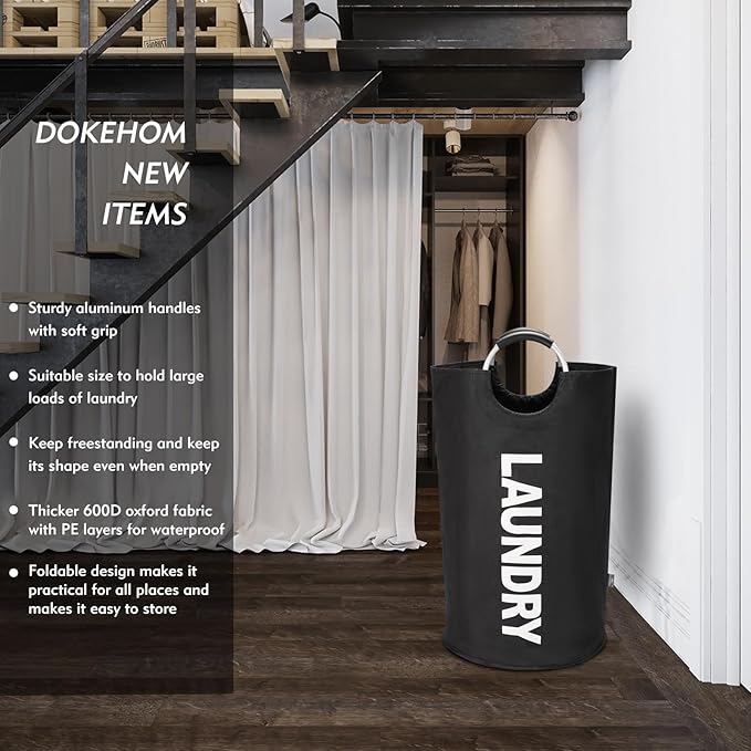 DOKEHOM 125L X-Large Laundry Basket, Collapsible Laundry Bag, Freestanding Tall - Image 2