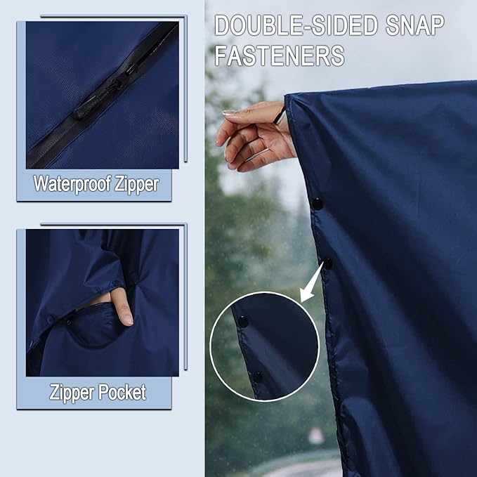 Rain Poncho Jacket Coat Hooded Zipper Style - Image 4