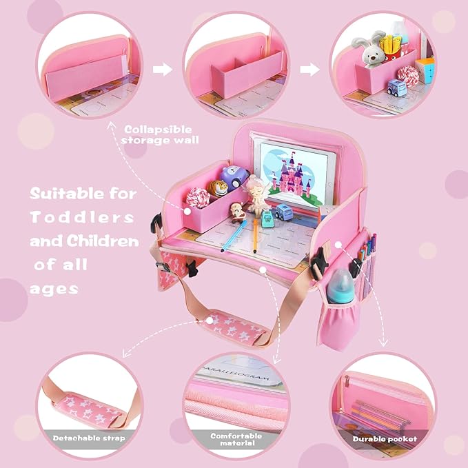 MENZOKE Kids Travel Tray for Toddler Car Seat, Lap Tray for Girl Activities - Image 4