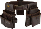 Ox Tools Pro Construction Tool Belt - 22-Pocket Leather Tool Belt Pouches - Rig Made of Oil-Tanned Leather with Double-Stitching and Steel Rivets - OX-P263604