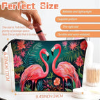 Cosmetic Bags Travel Makeup Toilet Case Waterproof Pouch for Women Girls 6.7X9.45inches - Two Flamingos in A Tropical Floral Setting