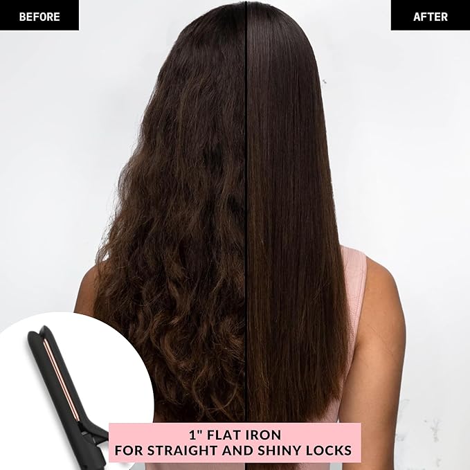 FoxyBae 3-in-1 Interchangeable Hair Tools - Curling Wand w/ 3 Attachments - Hot Round Brush, Straightening Iron & Hair Curler for Shiny Curls - Hair Dryer Brush & Hair Styling Set [Black-Rose Gold]