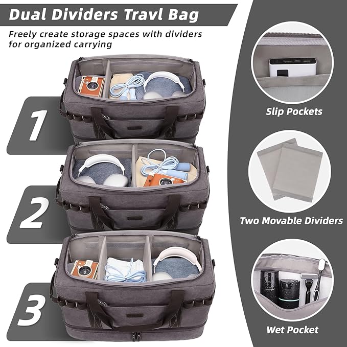 ZOMFELT Travel Duffle Bag for Men Women, Waterproof Canvas Overnight Duffel Bag - Image 2