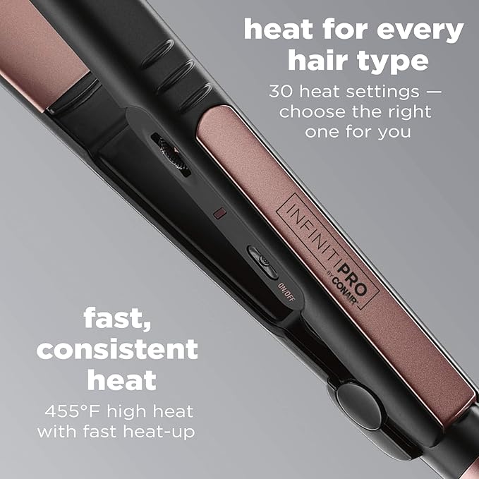 Infiniti PRO CONAIR Rose Gold Ceramic Flat Iron Hair Straightener,1-Inch Flat Iron with Extra-Long Plates,Including a Floating Plate,Advanced Heat Technology,Black,(Pack of 3)