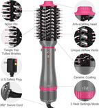 IG INGLAM 4 in 1 Blowout Brush, Negative Ion Detachable Hair Dryer & Styler Volumizer Hot Air Brush with 2 Styling Brush Heads, Silver