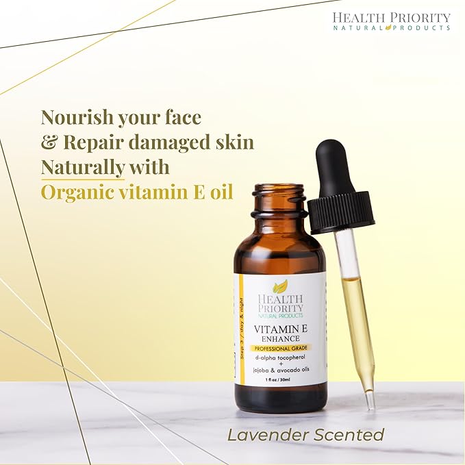 Health Priority Naturals|Organic Vitamin E Oil for Skin/Scars - 30,000 IU, 1 Fl Oz - Handmade in South Carolina, Non-GMO, Gluten/Cruelty Free, Vegan - Lavender Scented (Pack of 2)