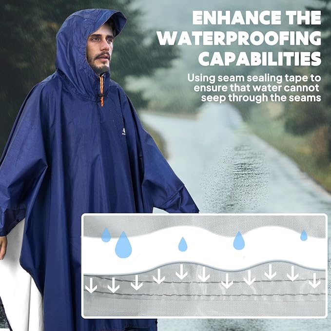 ANYOO Hooded Rain Poncho for Adults Waterproof Lightweight Rain Coat for Men - Image 5