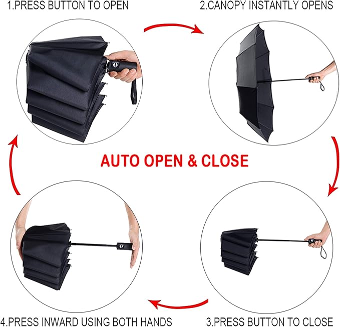 PFFY 2 Packs Travel Umbrella Windproof Auto Open & Close Collapsible Folding - Image 4