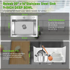 Drop In Kitchen Sink 20x16", 18 Gauge Stainless Steel Sink, 3D Embossed Surface - Image 5