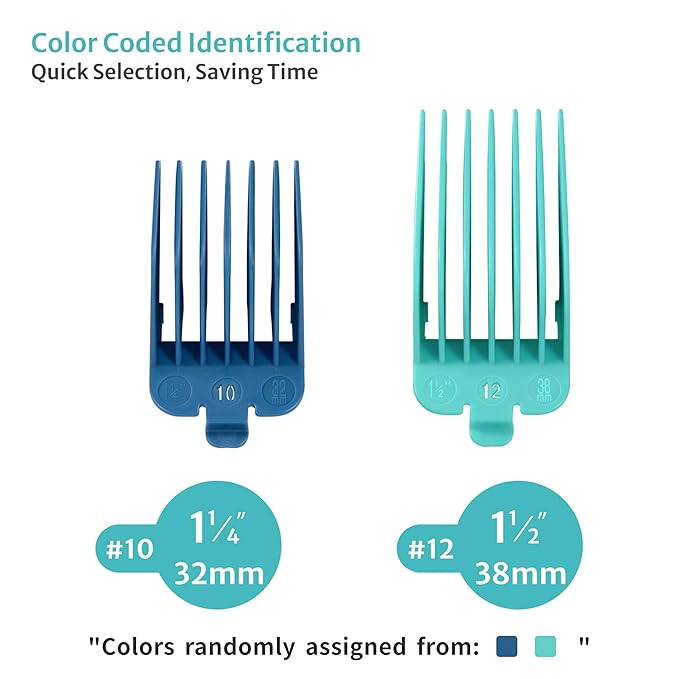 Clipper Guards Set 10 12 Compatible with Most Wahl Clippers, Extra Long Color Coded Clipper Combs Replacement - 1.25", 1.5"
