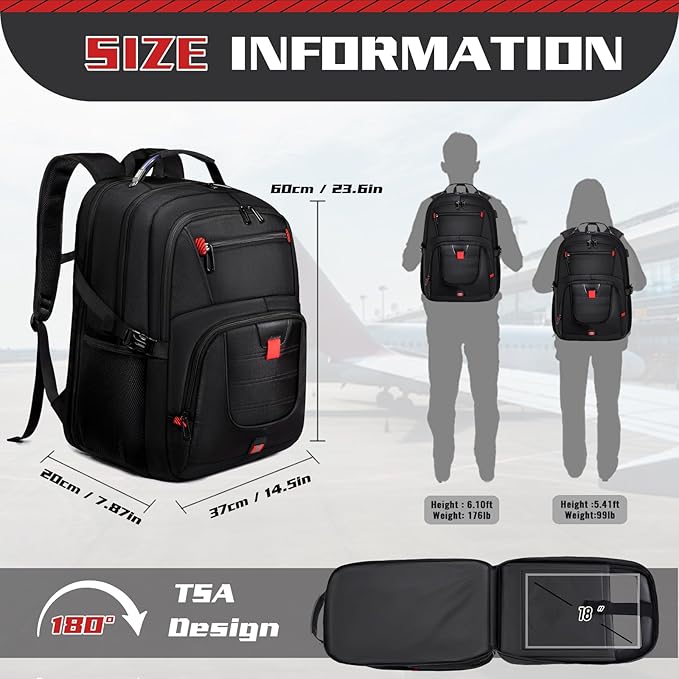 Extra Large 55L Travel Backpack, 18 inch Laptop Bag - Image 2