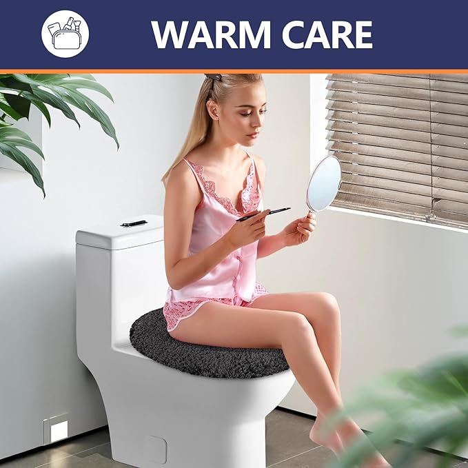 Microfiber Elongated Toilet Seat Cover 19.5"x 15" Machine Washable Solid Toilet - Image 6