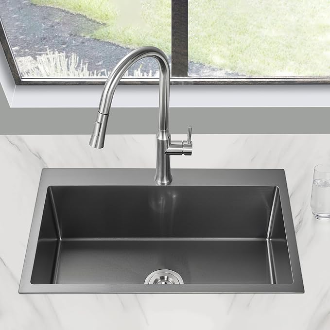 POPFLY Kitchen Sink, 28×20 Inch Drop In 18 Gauge Handmade SUS 304 Top mount - Image 2