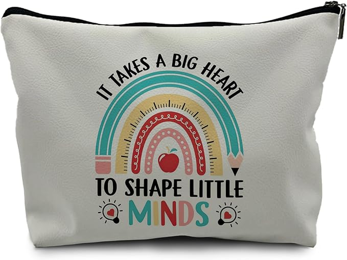 Nogrit Teacher bags,Teacher Makeup Cosmetic Bag,It Takes a Big Heart to Shape Little Minds,teacher tote,Teacher Makeup Toiletry Bag,pu