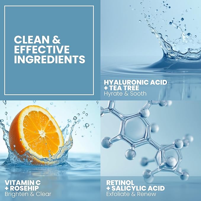 Vitamin C Serum for Face with Retinol & Salicylic Acid – Skin Clearing Acne Spot Treatment with Niacinamide, Hyaluronic Acid, MSM – Anti-Aging Facial Serum for Dark Spots and Blemishes, 2 Fl Oz