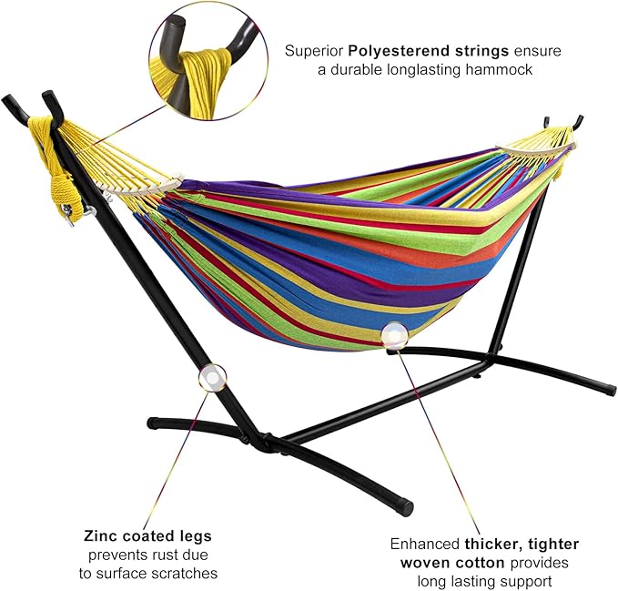 SZHLUX Double Hammock with Stand Included 450lb Capacity Steel Stand, Premium - Image 5