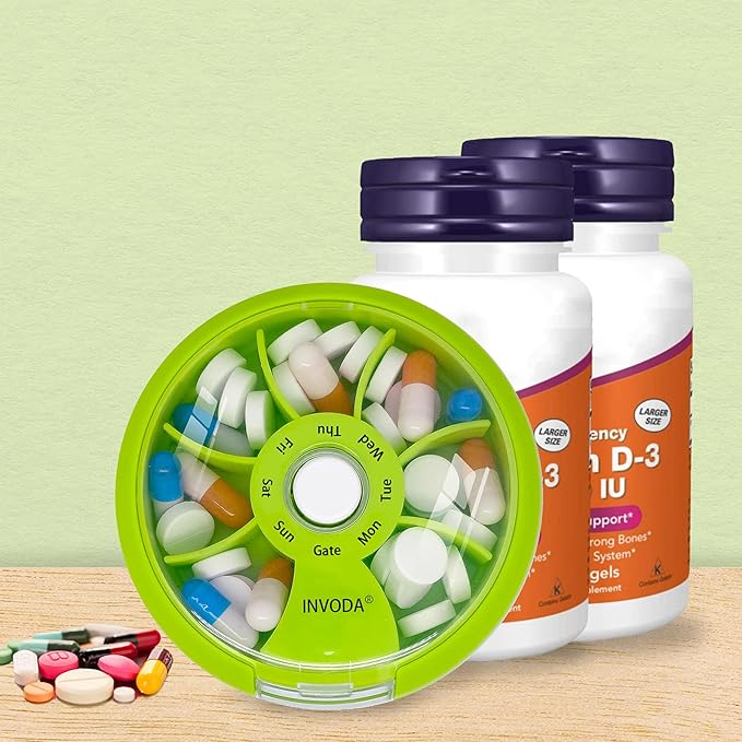 INVODA Weekly Pill Organizer 7 Compartment Rotating Pill Box - Image 8
