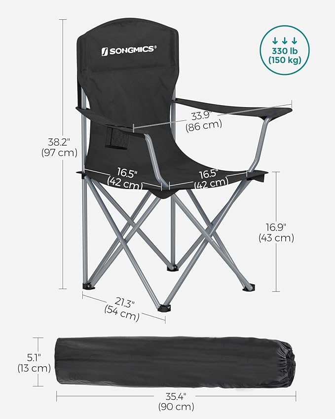 SONGMICS 2 Pack Folding Camping Chairs, Load 330 lb, Cup Holder and High - Image 3