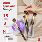 Li&Zhao Makeup Brush Holder with Lid - Makeup Brush Organizer Plastic Makeup Brush Holder for Vanity Expandable Makeup Brush Cup Pencil Holder for Desk Pen Holders for Desktop Countertop Bathroom