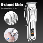 Gegong Professional Hair Clippers for Men, Cordless Hair Trimmer Kit, LCD Display Hair Cutting Set, Wireless Barber Clippers, Rechargeable Haircut Machine for Family (Silver)