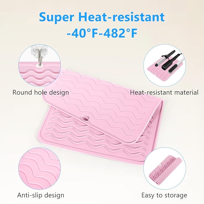 Quccefods Heat Resistant Mat Oversize Curling Iron Mat Silicone Hot Hair Tools Mat for Hair Straightener,Flat Irons,Hair Styling Tools Countertop protection Portable Travel Mat 14.2" x 11"