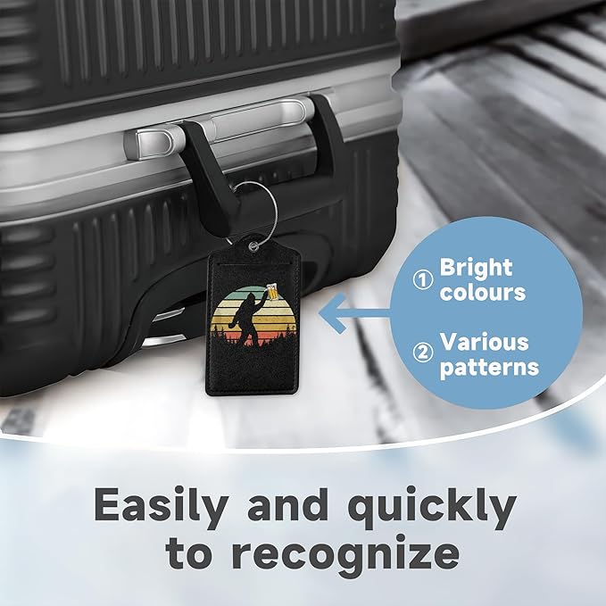 2 Pack Leather Luggage Tag for Suitcase Bigfoot Love Drinking Beer Unique - Image 4