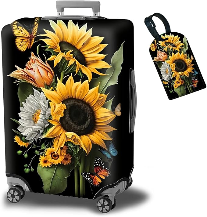 Suitcase Protector Plus 1 Luggage Tag, Sunflower Orchids Travel Cover by BWEGRHE