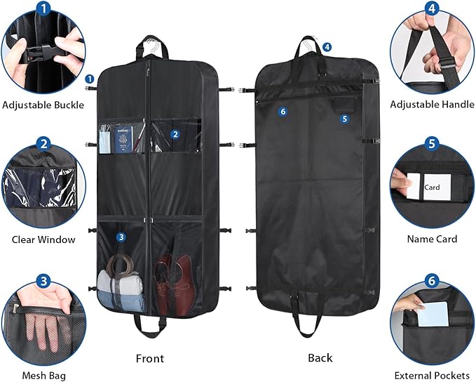 Zilink 48 Inch Garment Bags for Travel Heavy Duty Travel Suit Bag for Men Women - Image 3