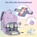 RUVALINO Diaper Bag Backpack, Large Capacity, Waterproof, Light Purple - Image 3