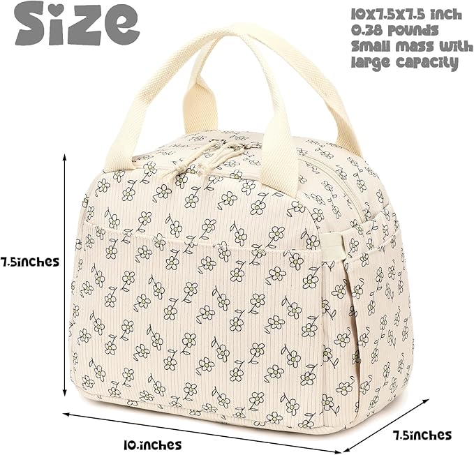 Bluboon Lunch Bag for Women Men Cute Corduroy Lunch Tote Bags Reusable - Image 2