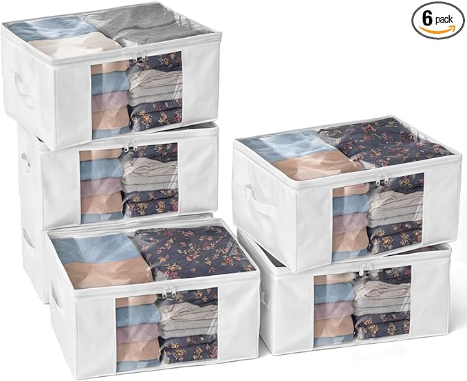 Clothes Storage Bags, Foldable Thick Fabric Blanket Storage Bags, Large Clear by Hopack