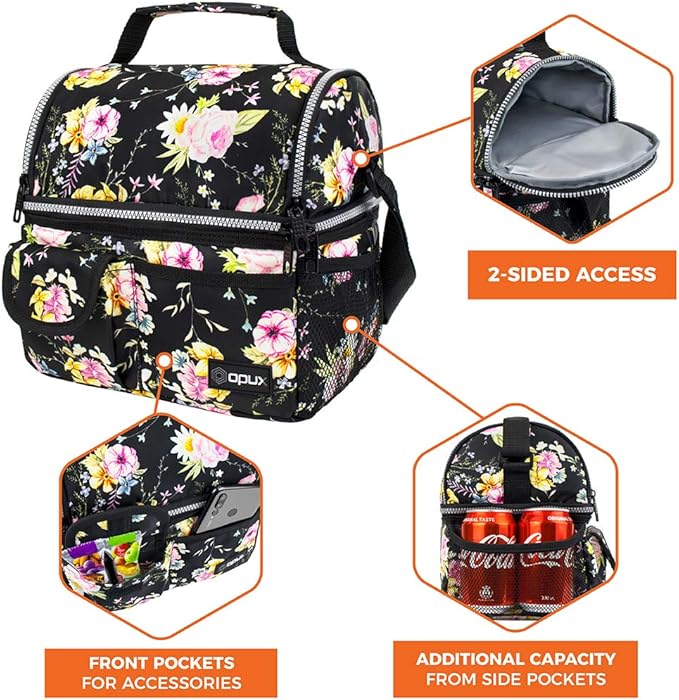 opux Lunch Bag Women Insulated, Adult Lunch Box Cooler, Flower Lunch Box - Image 6