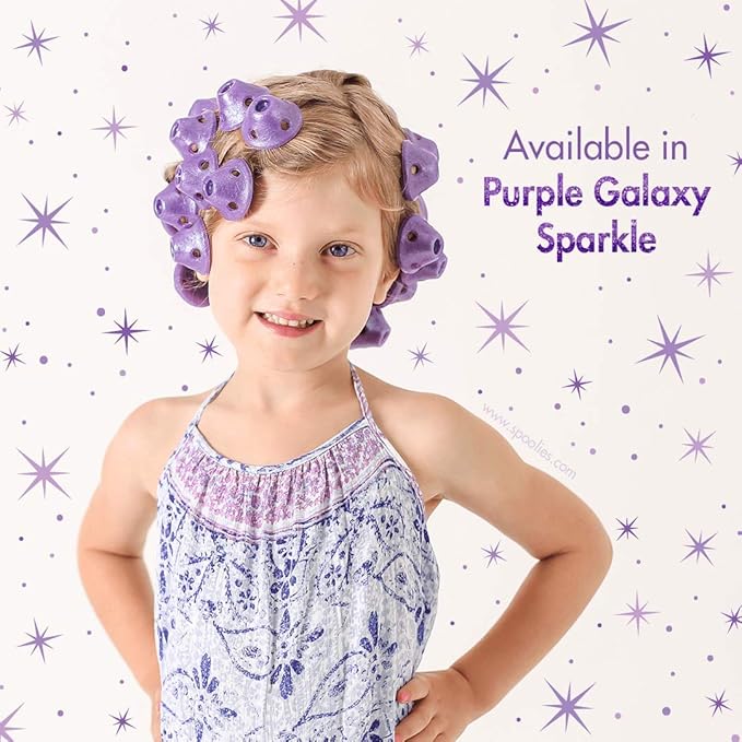 Spoolies Original Hair Curlers, Heatless Silicone Rollers with Mesh Bag Gift for Natural Hair, Hair Extension plus Wigs, Made in USA, 15 Jumbo Size (Purple Galaxy)
