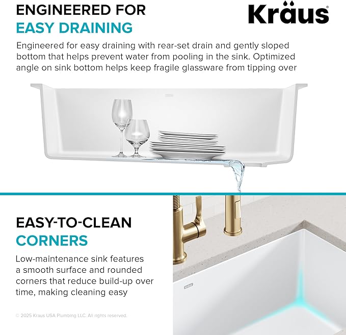 KRAUS Forteza 32-inch Granite Undermount Single Bowl White Kitchen Sink - Image 9